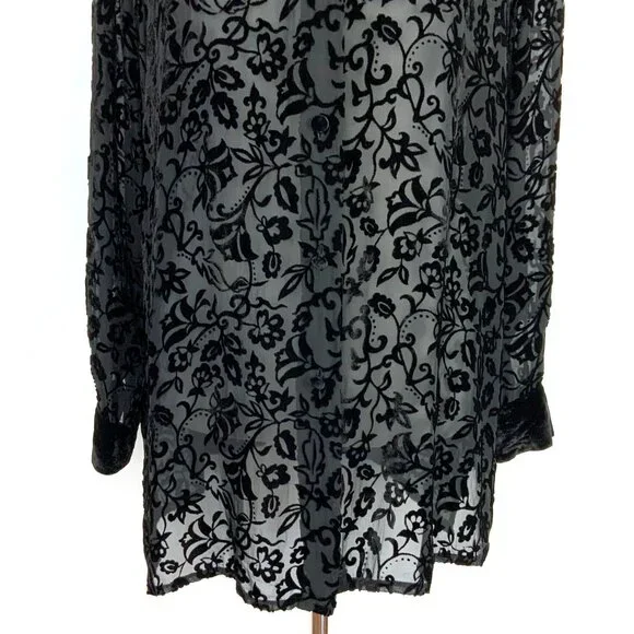 Vintage Y2K Black Sheere Burnout Velvet Blouse from Deane & White Sz M - Picture 4 of 16